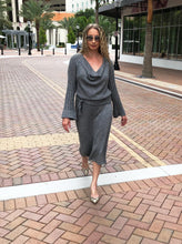 Load image into Gallery viewer, Draped Cowl Neck Dress with Silver Blend