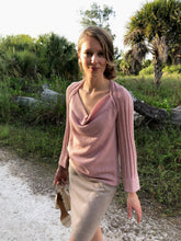 Load image into Gallery viewer, Draped Cowl Neck Pullover with Silver Blend