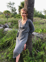 Load image into Gallery viewer, Draped Cowl Neck Dress with Silver Blend