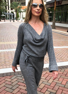 Draped Cowl Neck Dress with Silver Blend