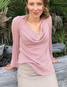 Draped Cowl Neck Pullover with Silver Blend